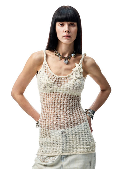 Crocheted Starfish Strappy Knotted Midi Vest【s0000012911】