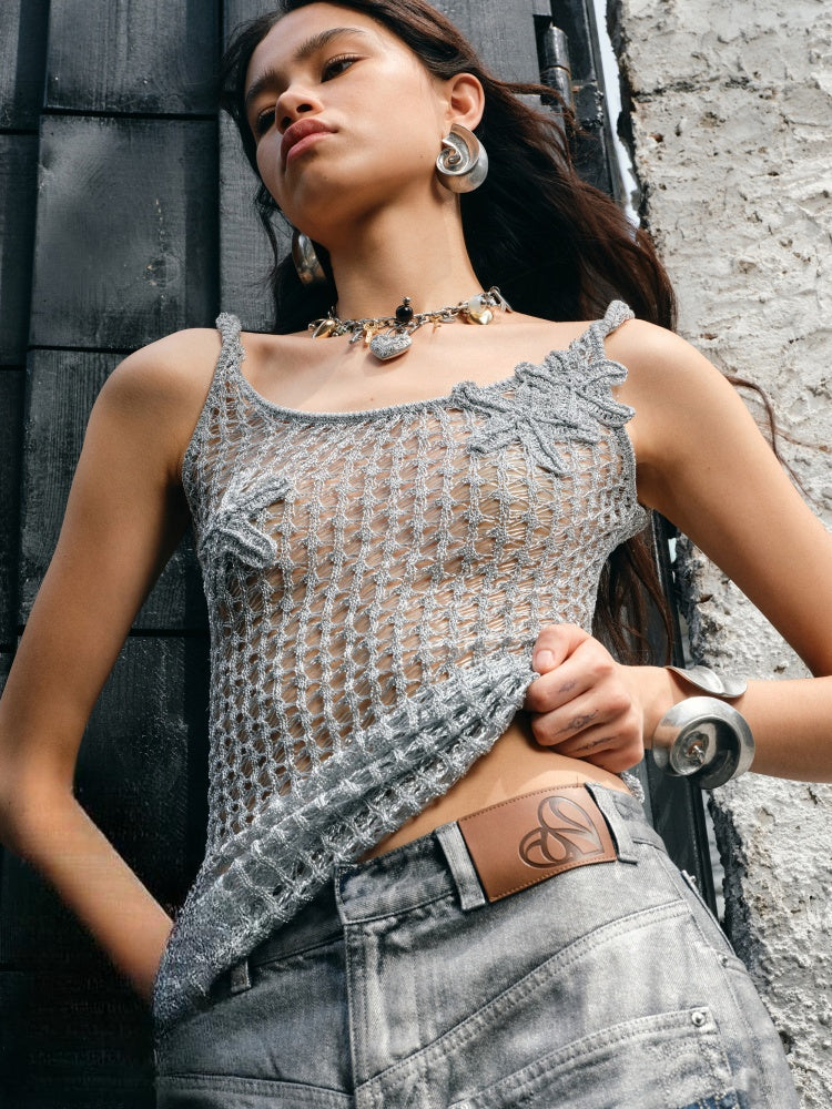 Crocheted Starfish Strappy Knotted Midi Vest【s0000012911】
