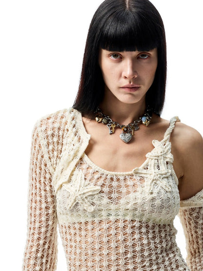 Crocheted Starfish Strappy Knotted Midi Vest【s0000012911】