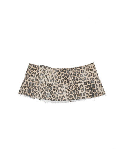 Leopard Print Washed Canvas Low Rise Pleated Skirt Waistband【s0000012912】
