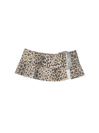 Leopard Print Washed Canvas Low Rise Pleated Skirt Waistband【s0000012912】