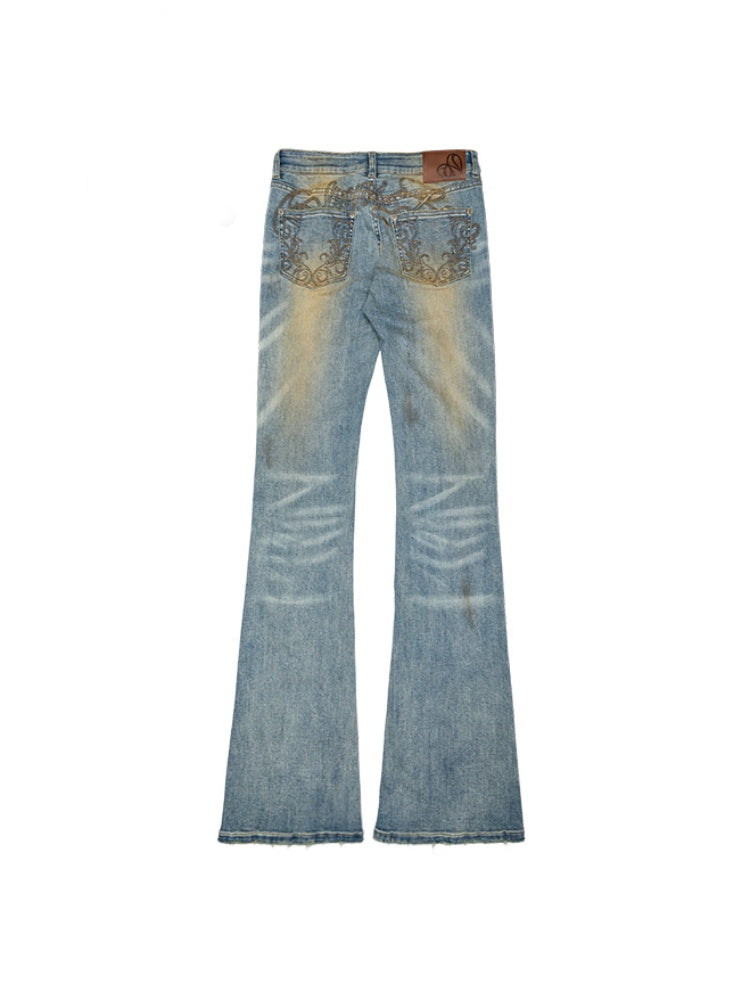 Washed Skinny Low Rise Denim Flared Pants【s0000012913】