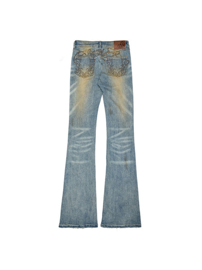 Washed Skinny Low Rise Denim Flared Pants【s0000012913】
