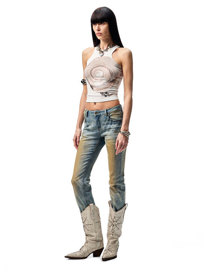 Washed Skinny Low Rise Denim Flared Pants【s0000012913】