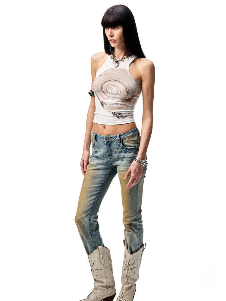 Washed Skinny Low Rise Denim Flared Pants【s0000012913】