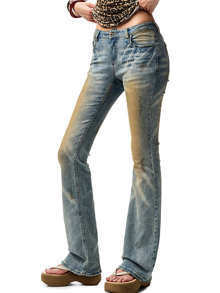 Washed Skinny Low Rise Denim Flared Pants【s0000012913】