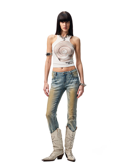 Washed Skinny Low Rise Denim Flared Pants【s0000012913】