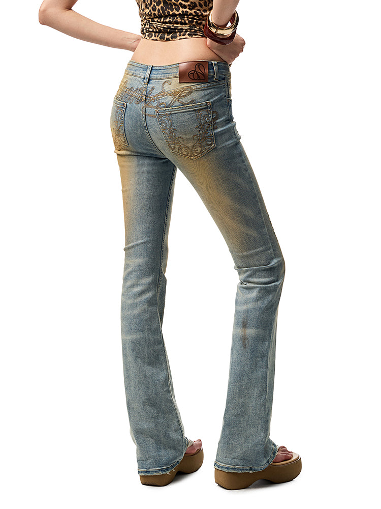 Washed Skinny Low Rise Denim Flared Pants【s0000012913】