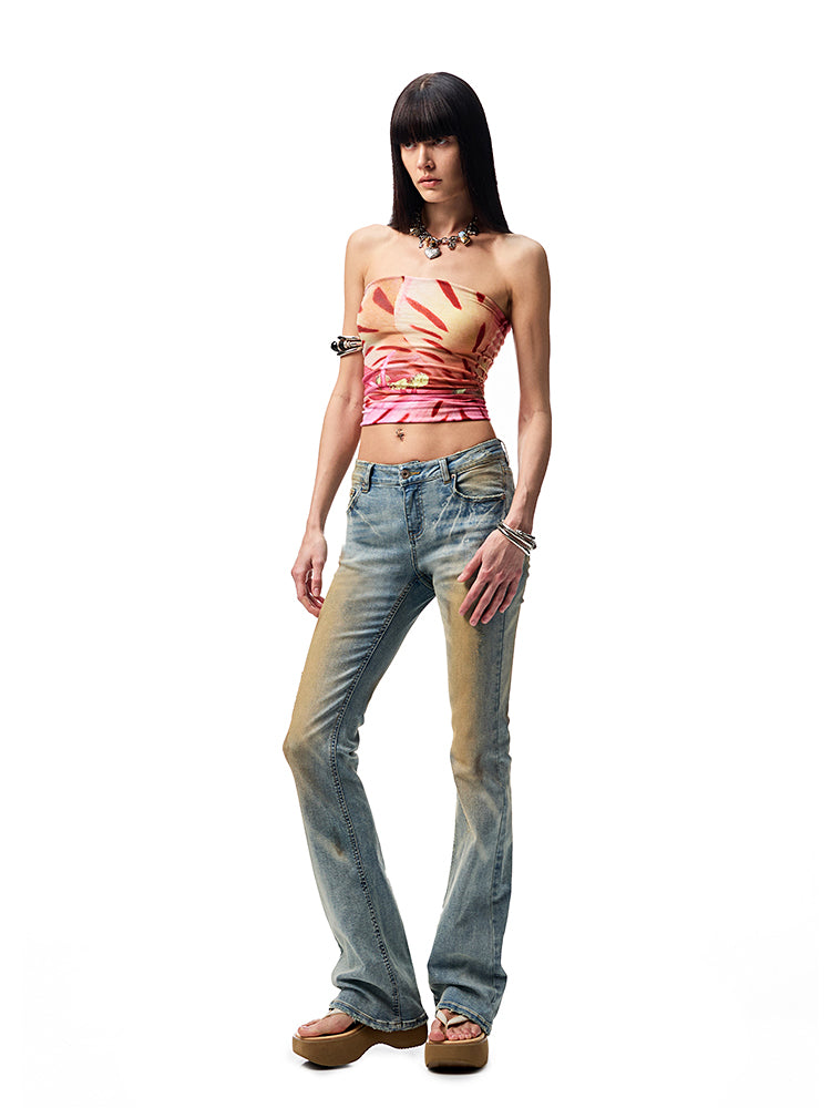 Washed Skinny Low Rise Denim Flared Pants【s0000012913】