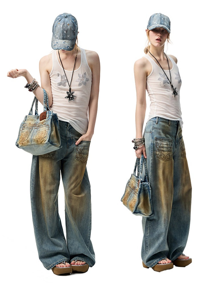 Floral Rhinestone Semi Sheer I-shaped Tank Top【s0000012914】