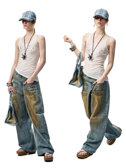 Floral Rhinestone Semi Sheer I-shaped Tank Top【s0000012914】
