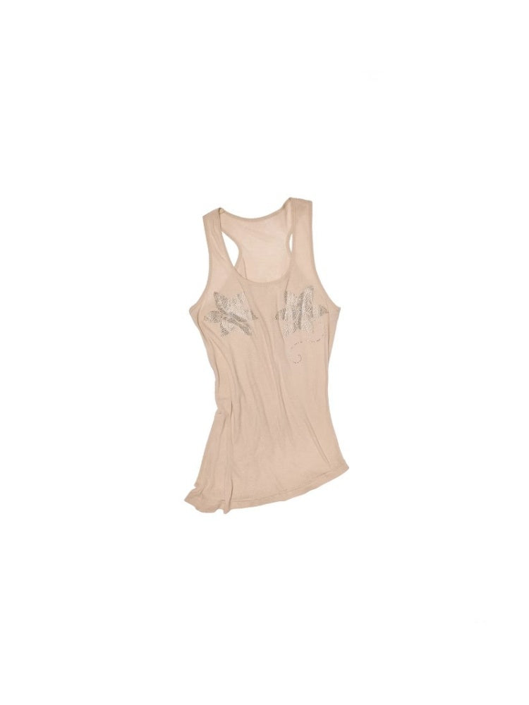 Floral Rhinestone Semi Sheer I-shaped Tank Top【s0000012914】