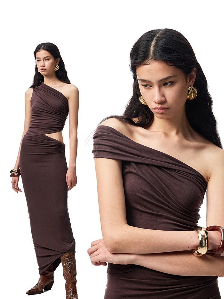 Asymmetrical Multi Wear Ruched Acetate One Shoulder Tops【s0000012916】