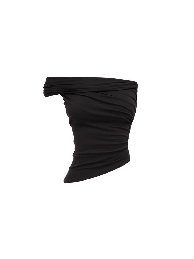 Asymmetrical Multi Wear Ruched Acetate One Shoulder Tops【s0000012916】