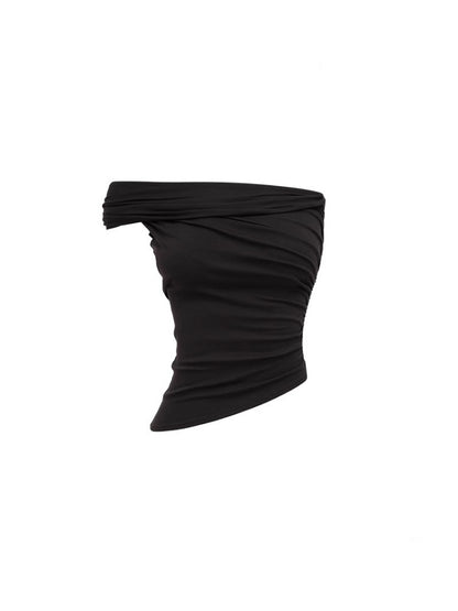 Asymmetrical Multi Wear Ruched Acetate One Shoulder Tops【s0000012916】