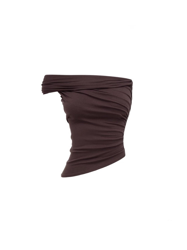 Asymmetrical Multi Wear Ruched Acetate One Shoulder Tops【s0000012916】