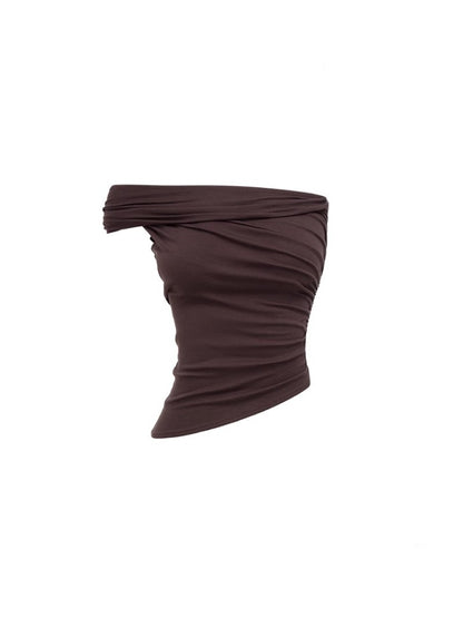 Asymmetrical Multi Wear Ruched Acetate One Shoulder Tops【s0000012916】