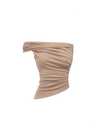 Asymmetrical Multi Wear Ruched Acetate One Shoulder Tops【s0000012916】