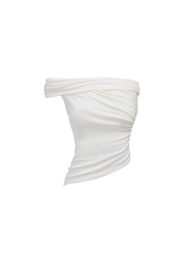 Asymmetrical Multi Wear Ruched Acetate One Shoulder Tops【s0000012916】