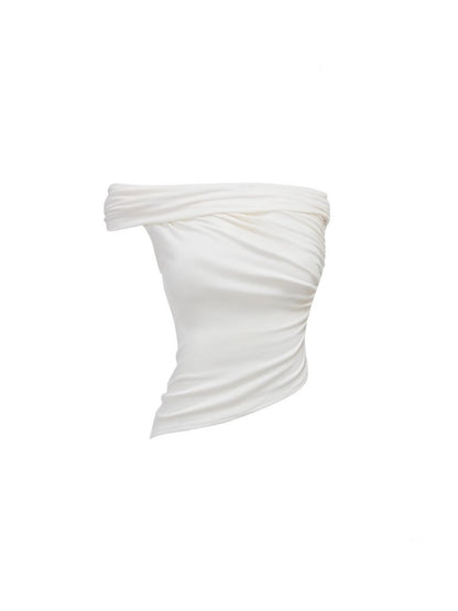 Asymmetrical Multi Wear Ruched Acetate One Shoulder Tops【s0000012916】