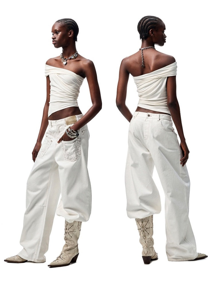 Asymmetrical Multi Wear Ruched Acetate One Shoulder Tops【s0000012916】