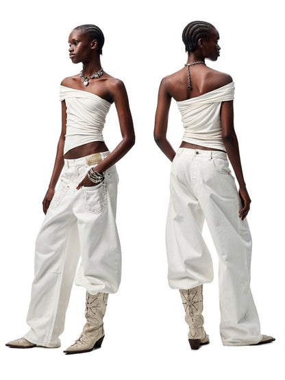 Asymmetrical Multi Wear Ruched Acetate One Shoulder Tops【s0000012916】