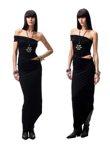Asymmetrical Multi Wear Ruched Acetate One Shoulder Tops【s0000012916】