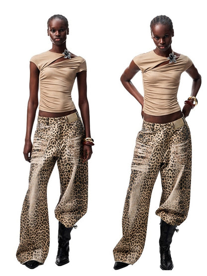 Metallic Flower Knot Pleated Slim Fit Acetate Short Sleeve Shirred T-Shirt【s0000012918】