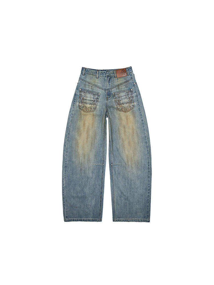 Mud Dyed  Washed  Embroidery Low Rise Jeans【s0000012919】