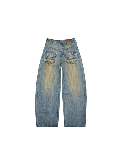 Mud Dyed  Washed  Embroidery Low Rise Jeans【s0000012919】