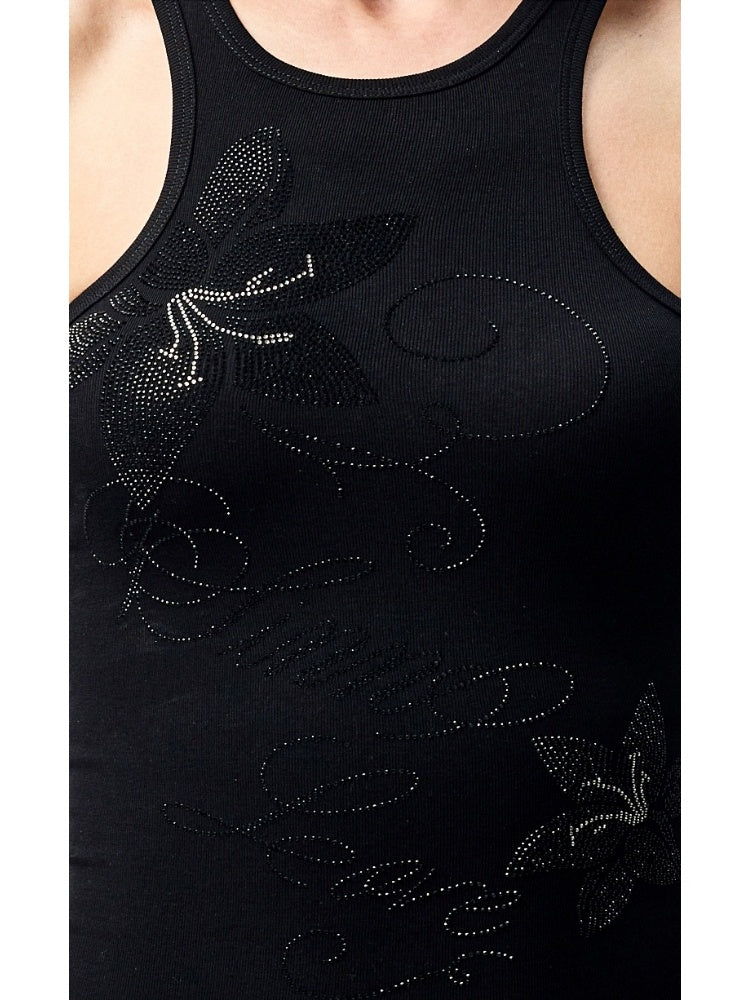 Floral Rhinestone I-Shaped American Sleeveless Tank Top【s0000012891】