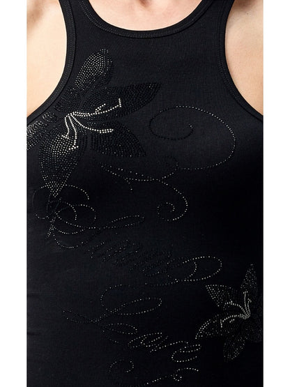 Floral Rhinestone I-Shaped American Sleeveless Tank Top【s0000012891】