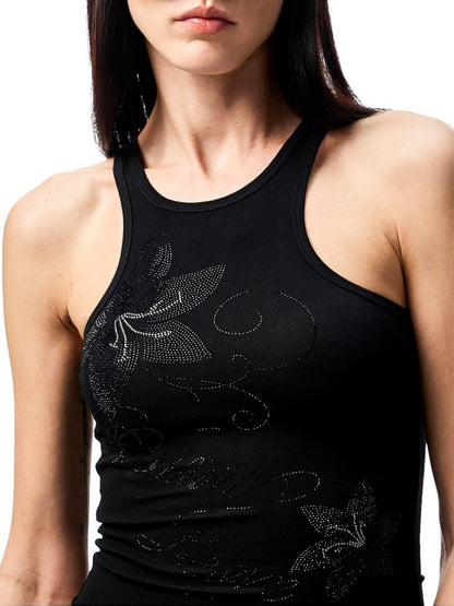 Floral Rhinestone I-Shaped American Sleeveless Tank Top【s0000012891】