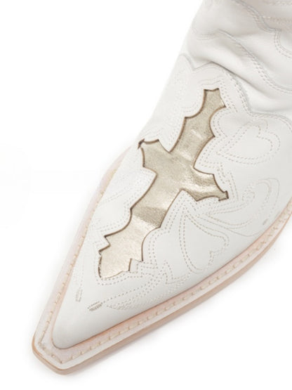 Classic V-Mouth Pointed Toe Cowhide Embroidered Mid Cylinder Western Rider Boots【s0000012921】