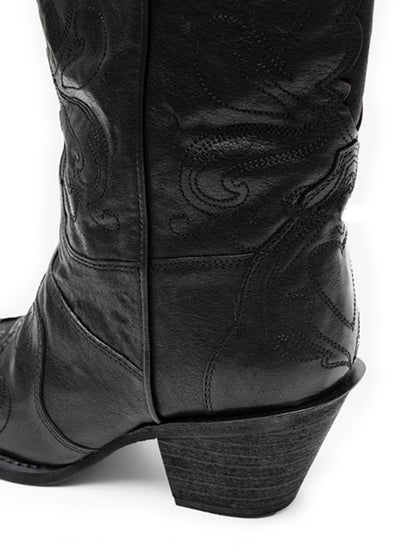 Classic V-Mouth Pointed Toe Cowhide Embroidered Mid Cylinder Western Rider Boots【s0000012921】