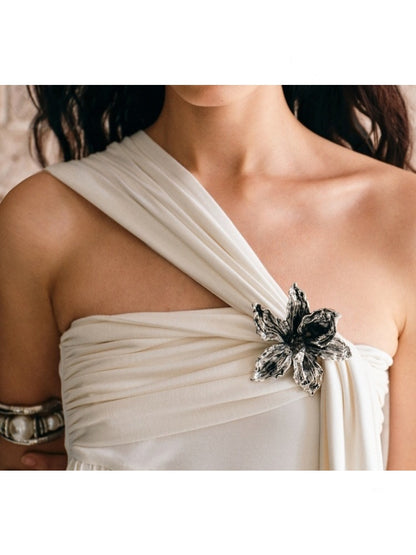 One Shoulder Knotted Bud Shaped Strapless Dress【s0000012922】