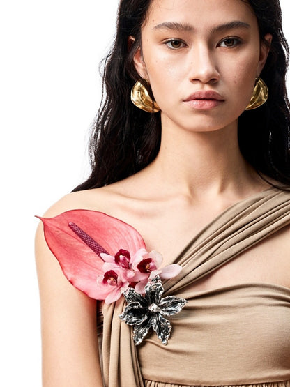 One Shoulder Knotted Bud Shaped Strapless Dress【s0000012922】