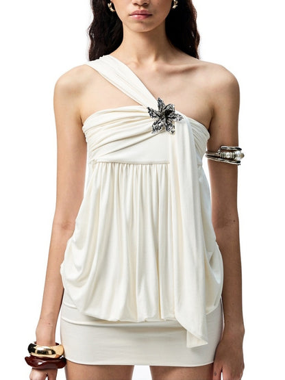 One Shoulder Knotted Bud Shaped Strapless Dress【s0000012922】