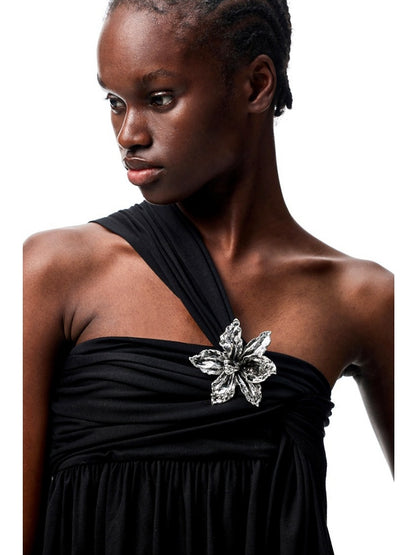 One Shoulder Knotted Bud Shaped Strapless Dress【s0000012922】