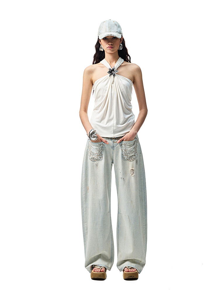 High Elastic Knotted Halter Neck Acetate Camisole【s0000012923】