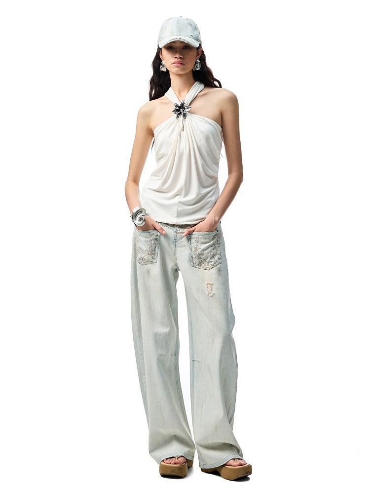 High Elastic Knotted Halter Neck Acetate Camisole【s0000012923】