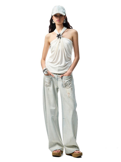 High Elastic Knotted Halter Neck Acetate Camisole【s0000012923】