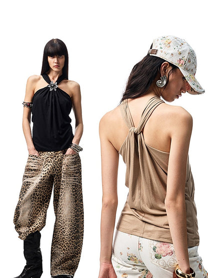High Elastic Knotted Halter Neck Acetate Camisole【s0000012923】