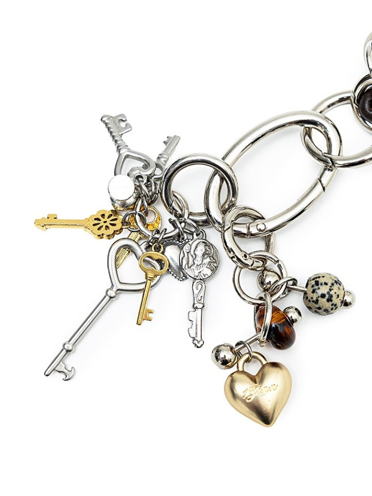 Hand - Woven Metal Natural Stone Love Keychain【s0000012924】