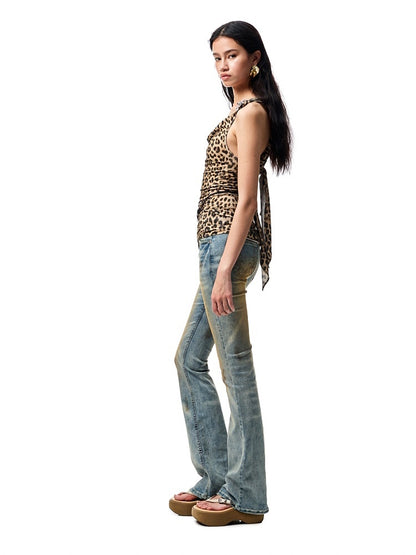 V-Neck Draped Collar Back Knot Tank Top【s0000012925】