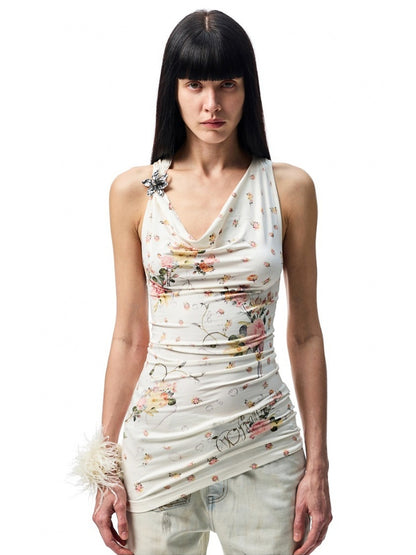 V-Neck Draped Collar Back Knot Tank Top【s0000012925】