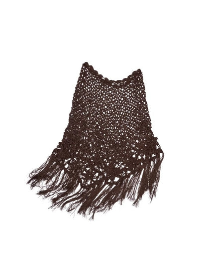 Cut Out Fringed Knitted Crochet Shawl One Piece Multi Wear Cover Up【s0000012926】