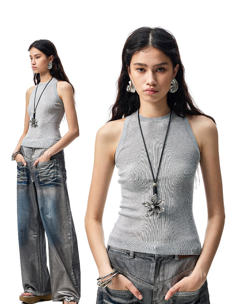 Back Cutout Cable Knit Sleeveless Tank Top【s0000012929】