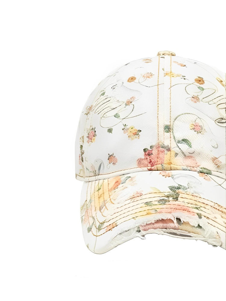 Classic Floral All Over Canvas Frayed Baseball Cap【s0000012892】