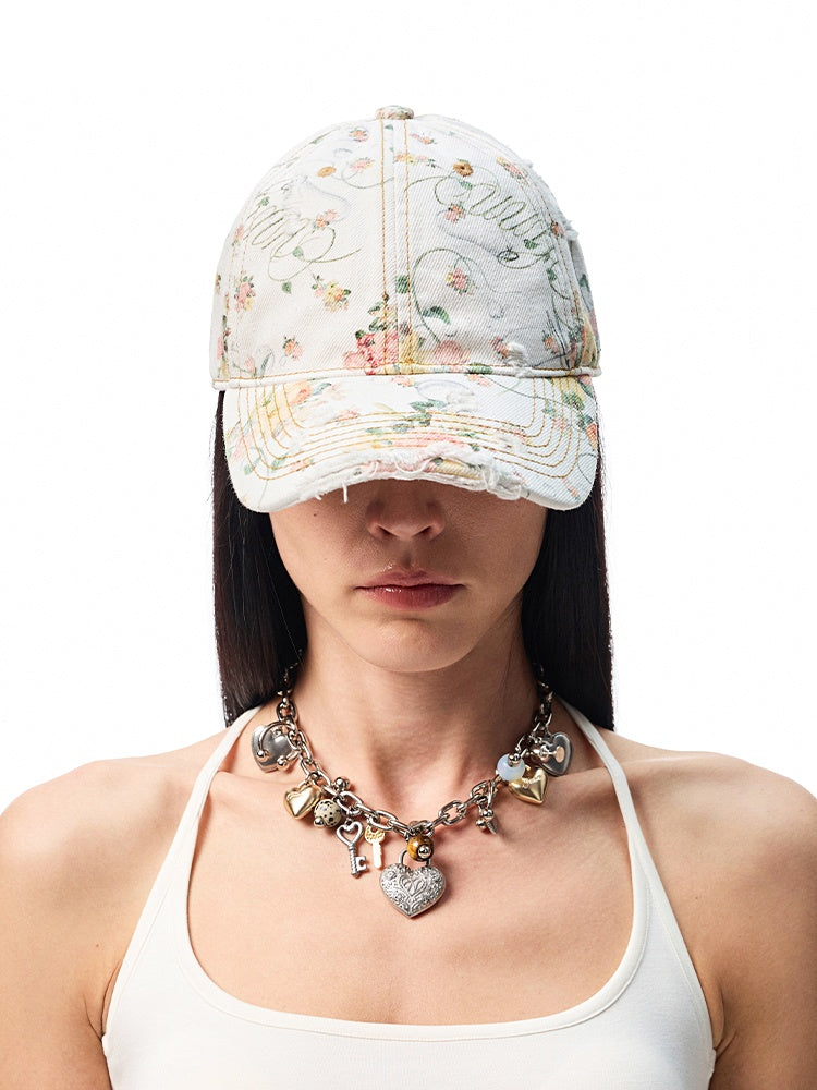 Classic Floral All Over Canvas Frayed Baseball Cap【s0000012892】